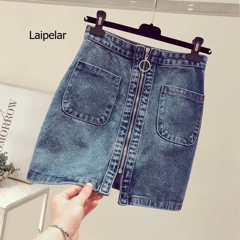 

Винтажная женская джинсовая короткая юбка, Новинка лета 2022, модная женская винтажная сумка на молнии, юбка до середины бедра