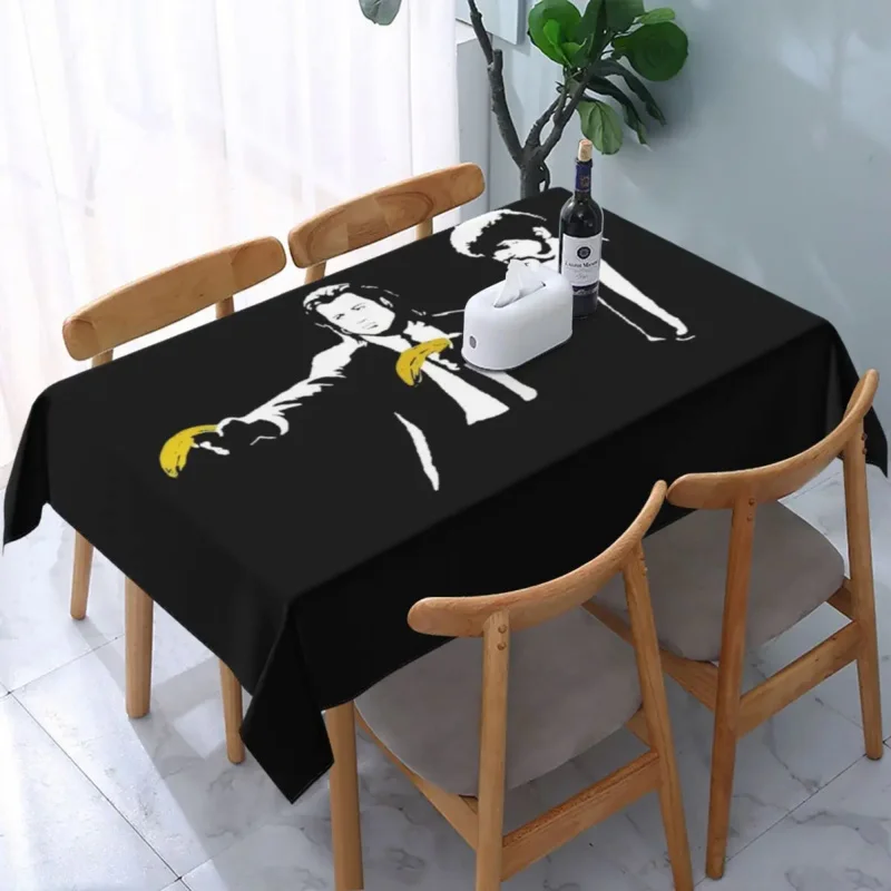 

Rectangular Fitted Banksy Pulp Fiction Funny Print Table Cloth Oilproof Tablecloth 45"-50" Table Cover Backed with Elastic Edge