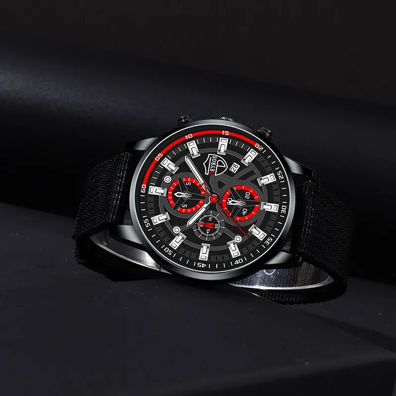 3PCS Set Mens Watches Necklace Bracelet Nylon Quartz Watch Male Business Casual Wrist Watch Fashion Simple