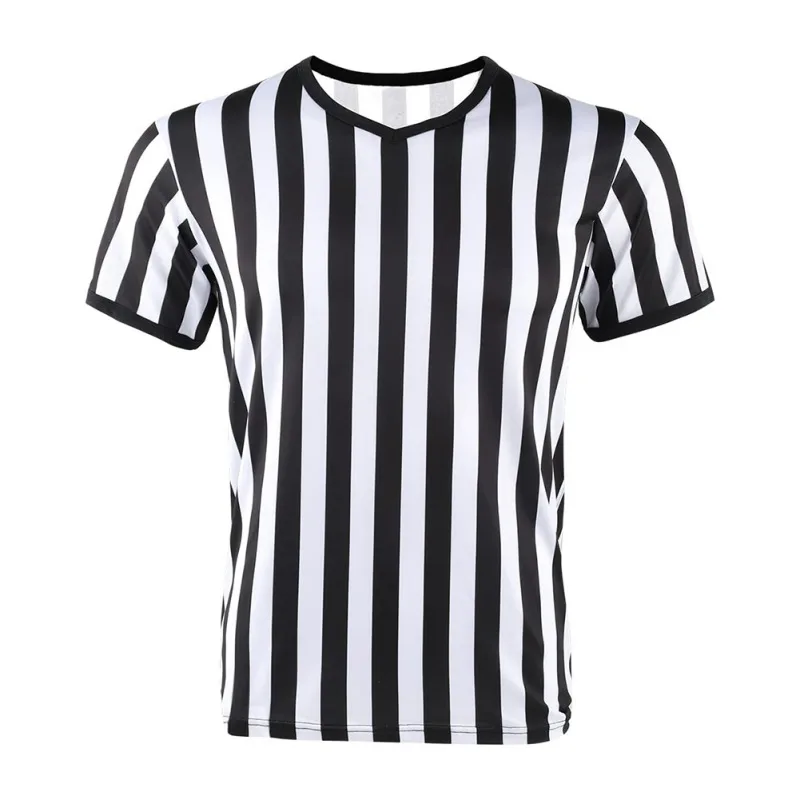 Referee Uniform V-neck T-shirt Black White Striped Style for Basketball Football Volleyball Uniform