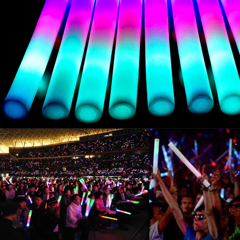 

10/20/30/40/50Pcs Bulk Colorful LED Glow Sticks RGB LED Glow Foam Stick Cheer Tube Dark Light Birthday Wedding Party Supplies