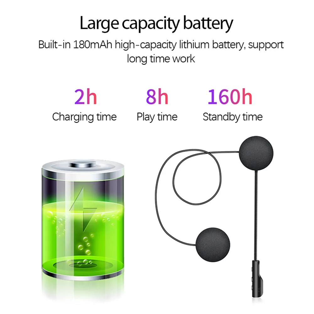 로봇 긴 대기 오토바이 블루투스 5.0 헤드셋, 무선 헬멧 이어폰, 900mAh 스테레오 음악 플레이어, 라이딩 헤드폰