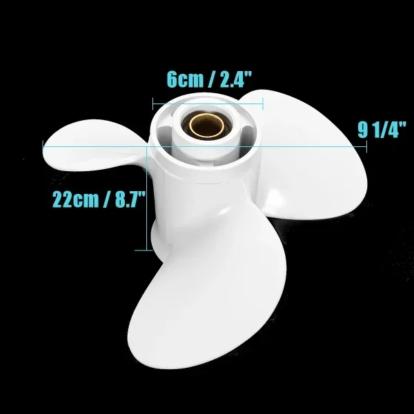 Marine Boat Outboard Propeller 9 1/4 x 8 Aluminum Alloy Right-hand Rotation 3 Blades White For Yamaha 9.9-15-20HP