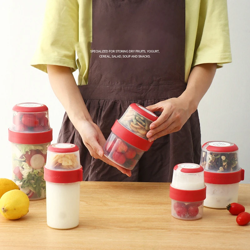 Fresh-keeping Food Container Fruit Salad Yogurt Box Kitchen Container For Cereals Double-layered Portable Travel Storage Jars 4