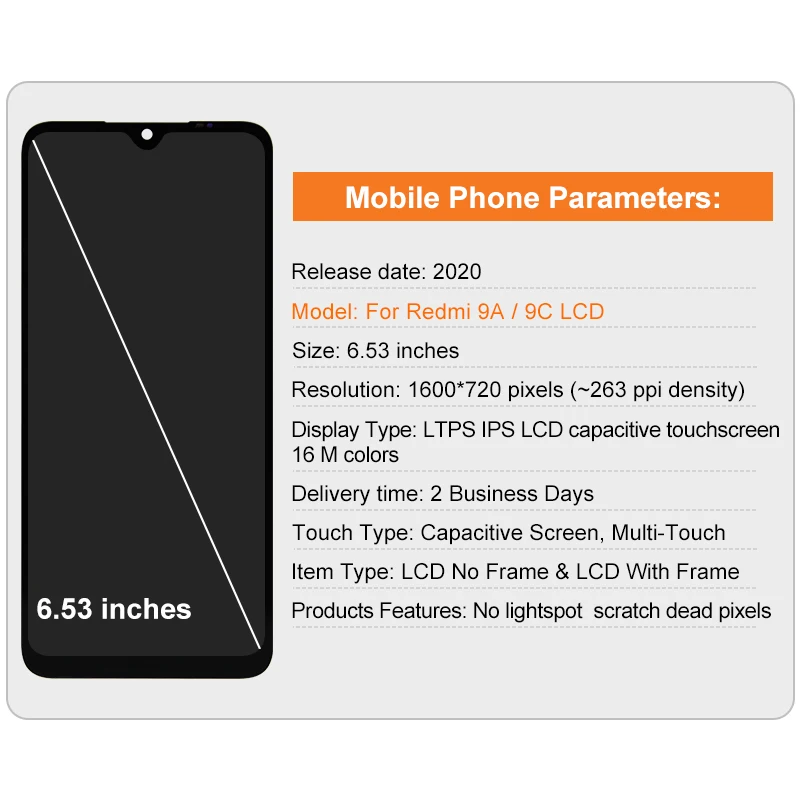 6.53 ''für Xiaomi Redmi 9a Display LCD Touchscreen Digitalis ierer für Redmi 9c LCD Ersatzteile mit Rahmen – Detail 3