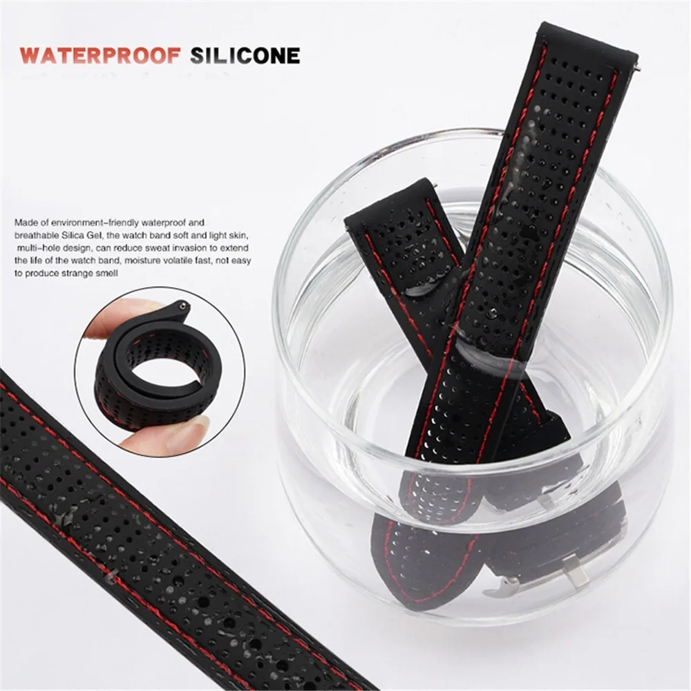 Sporty Waterproof Silicone Watch Strap - Breathable Quick Release Wristband