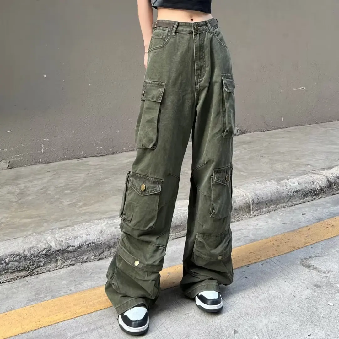 

Street Popular White Multi-pocket Overalls Men's Harajuku Style Loose Casual Trousers Straight Mopping Pants Autumn New