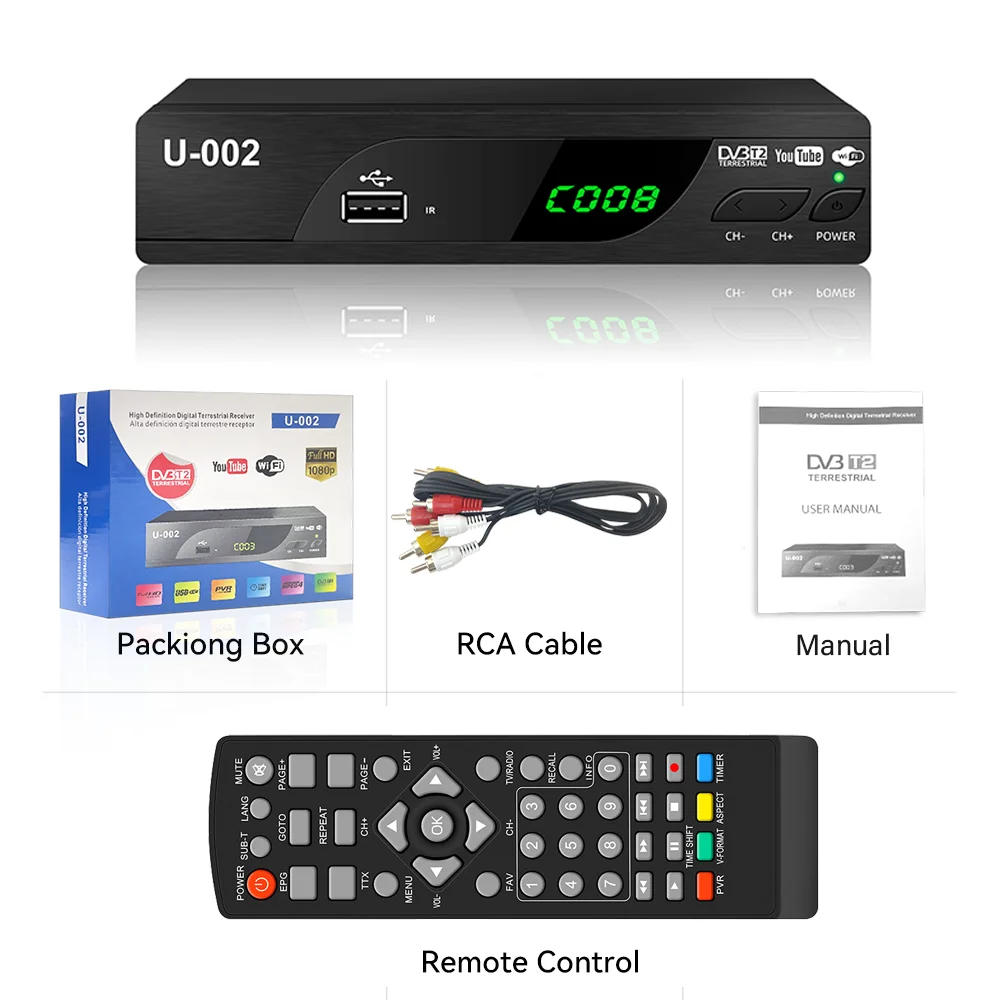 Decodificador de TV Digital H.264, DVB-T2 sintonizador de TV HD 1080P,  programa Digital gratuito con antena interior, compatible con TV antigua,  DVB T2 - AliExpress