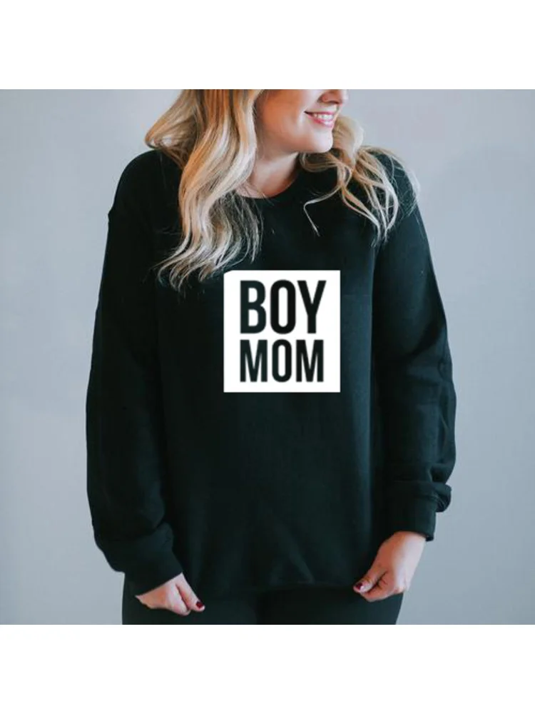 Boy Mama Square Print Sweatshirt Winter Casual Hoodies Lady Crewneck Hoodie Pullover Outfits - AliExpress