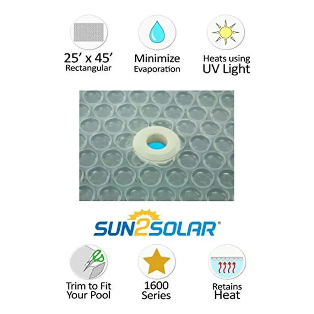 Swimming Pool Solar Cover Blanket 25'x45' Heat Retaining Clear Resin with Grommets Bundle UV Penetration Water Evaporation