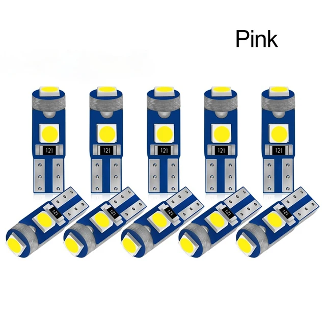 10pcs T5 Led Bulb W3W W1.2W 12V Led Canbus Car Interior Lights Dashboard Warming Indicator Wedge Auto Instrument Lamp 10pcs Pink