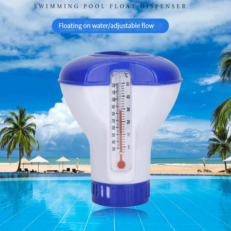 

Swimming Pool Floating Chlorine Dispenser with Thermometer Disinfection Automatic Applicator Pump Swimming Pool Accessories