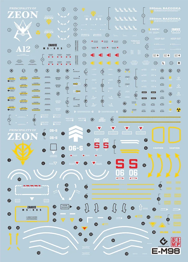 Model Tools Building Parts MG 1/100 MS-06S CHAR S ZAKU Model Kits Fluorescent Water Stickers