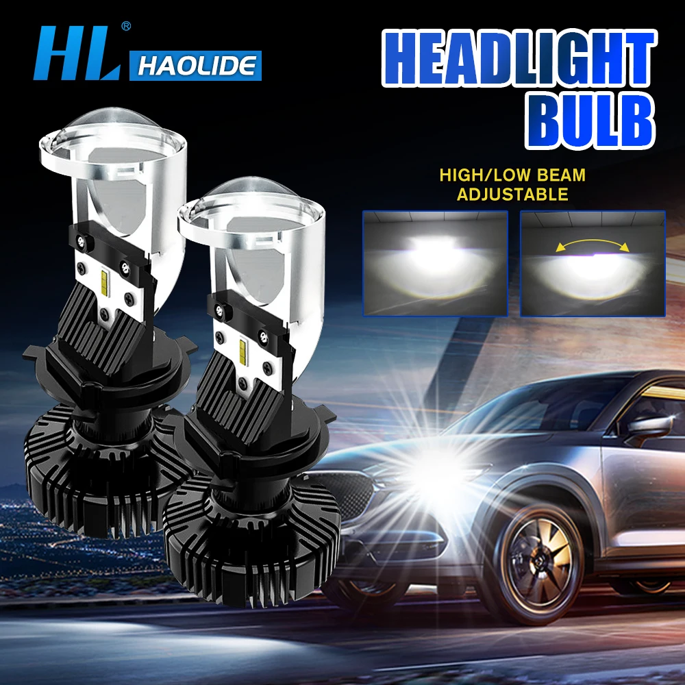 HAOLIDE 2PCS LED 렌즈 H4 미니 프로젝터 렌즈 오토바이 라이트 LED 라이트 미니 헤드 6000K 화이트 자동차 오토바이 오프로드용 12V 24V