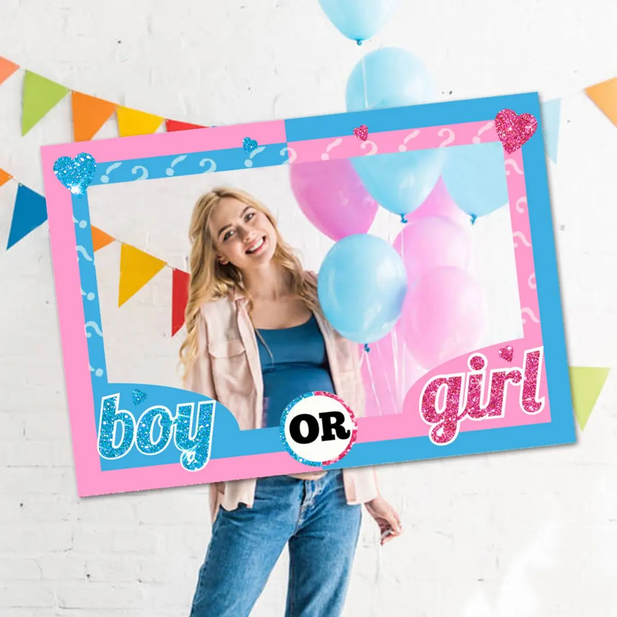 1pc Blue Pink Boy or Girl Photo Booth Props Frame Baby Shower Gender Reveal Birthday Gatherings Home DIY Decor Photography props