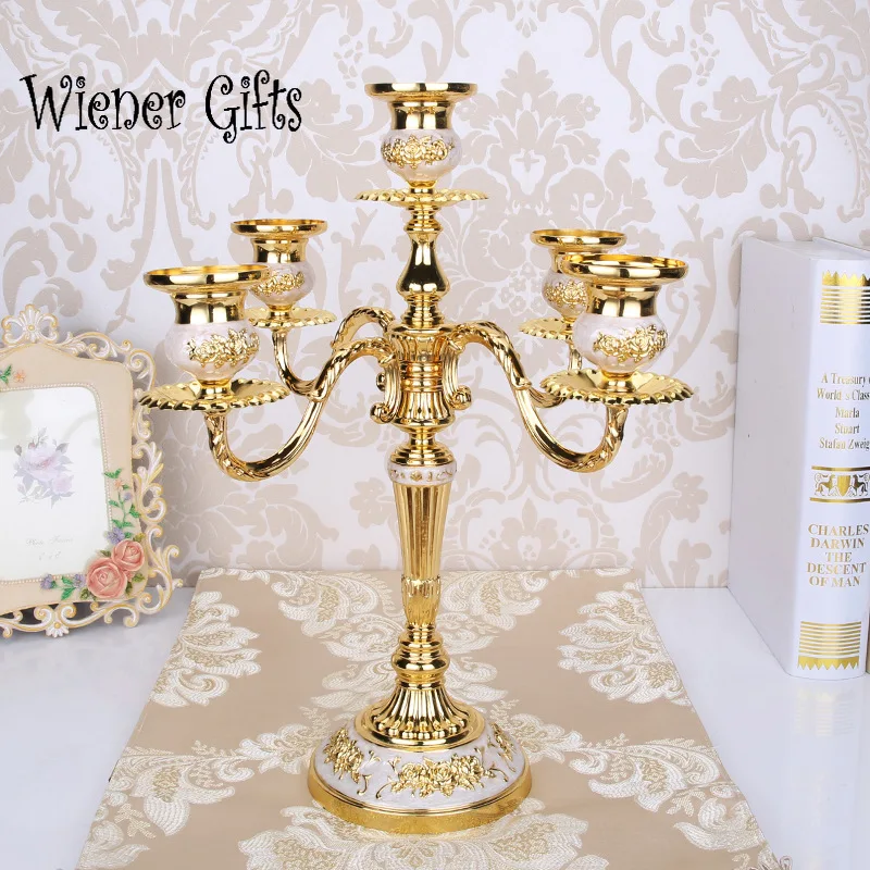 

New Bronze Candelabra Metal 5-armsCandle Holders Wedding Decoration Candlesticks Event Candle Stand Table Centerpiece