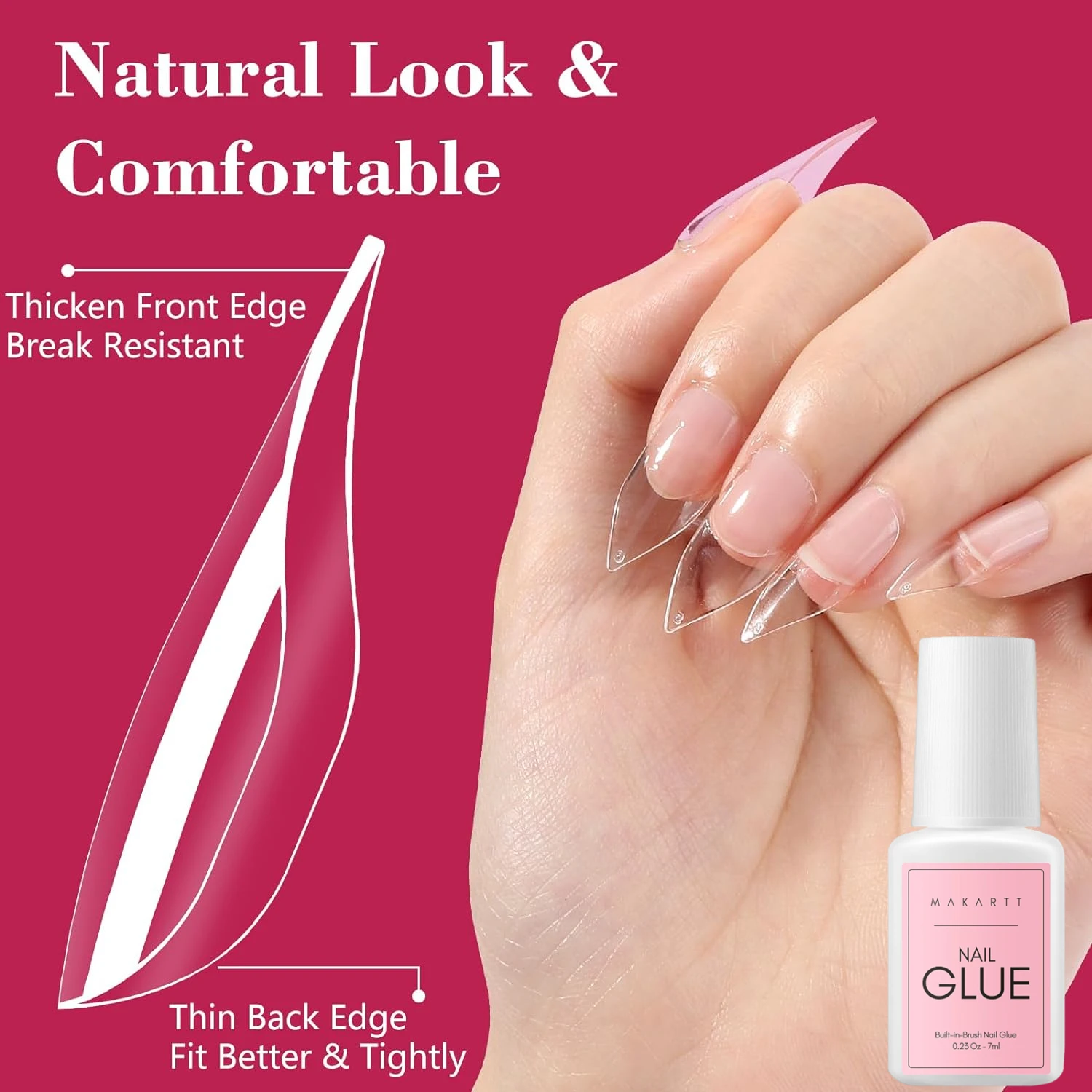 500Pcs Clear Stiletto Nail Tips with Nail Glue Gel for Fake Nails , Press on Nails , Adhesive Super Bond For Acrylic Nails Tips 3