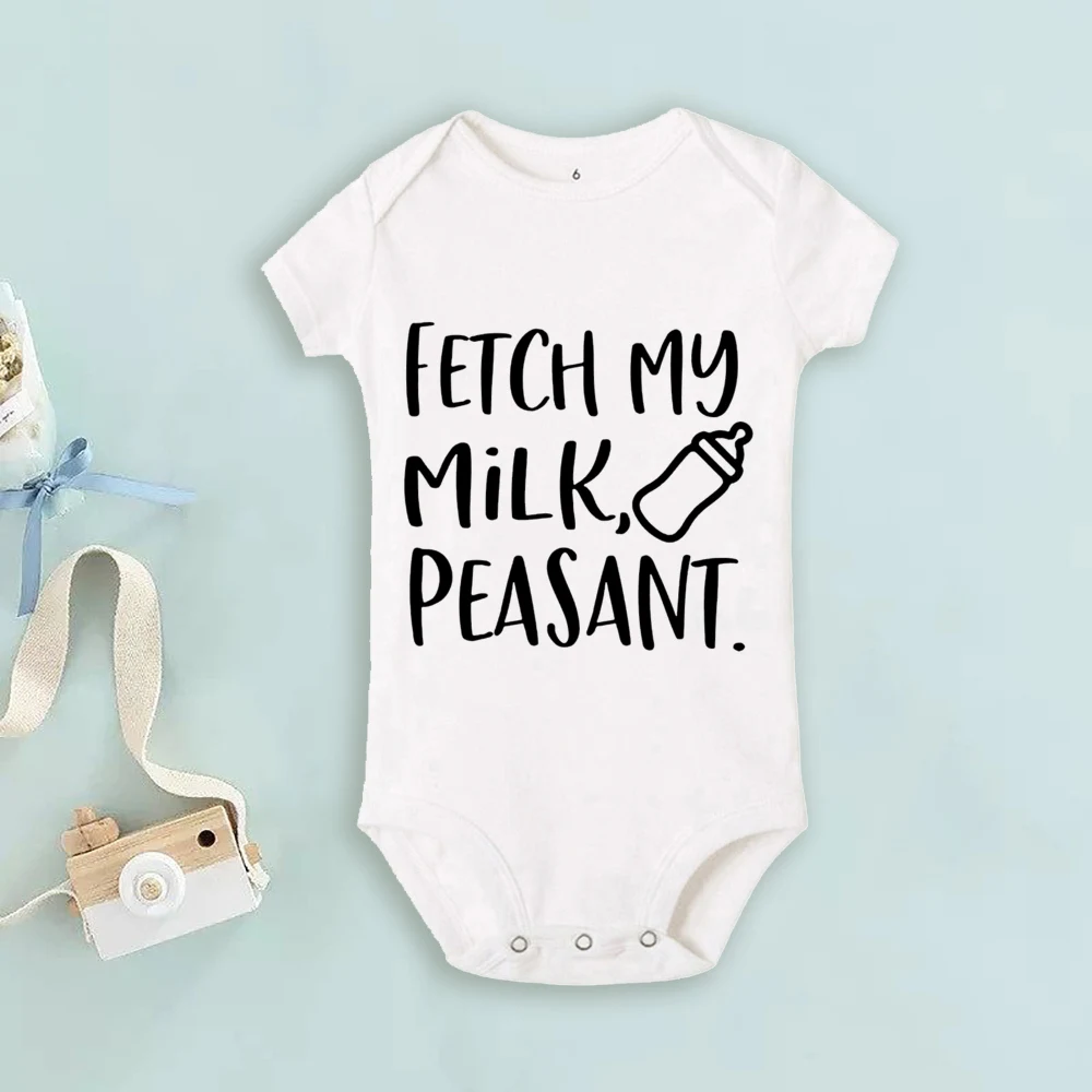 

Fetch My Milk Letter Print Baby Romper Short Sleeve Round Neck Bodysuit Casual Fashion Jumpsuit Hoilday Party Baby Gift