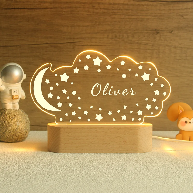 Personalized Night Light with Moon & Stars,Custom Name Night Light Gift, Baby Gift,Personalized Gift for Kids,Kids Room Decor, 1