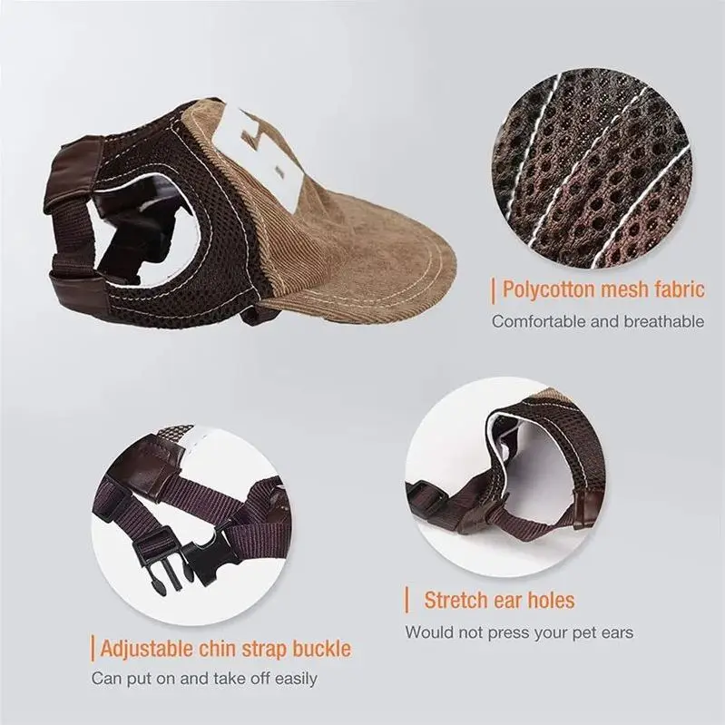 Dog Hats Pet Sunscreen Baseball Cap Outdoor Sports Ear Holes Adjustable for Small Medium Large Cats Dogs Kittens
