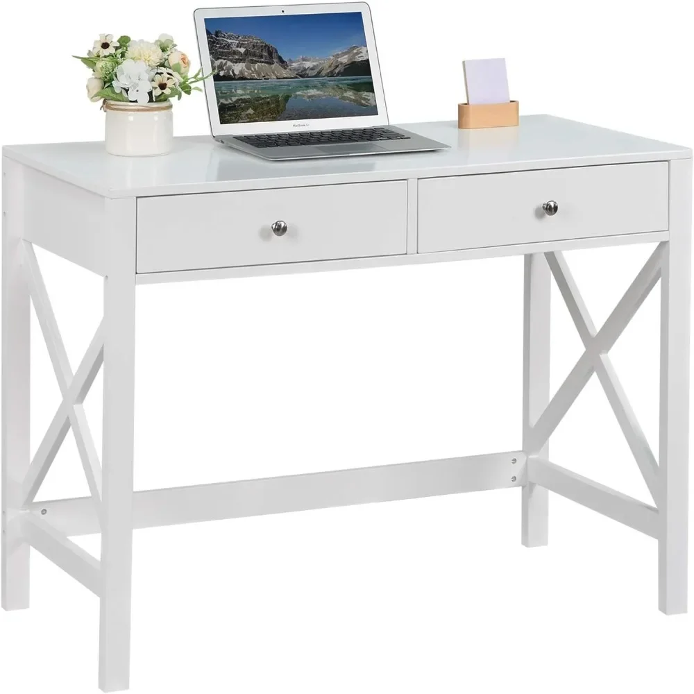 Writing Desk, White Writing Computer Desk with Drawers,Small Modern Table for Bedrooms,White Vanity Table, Writing Desk 2