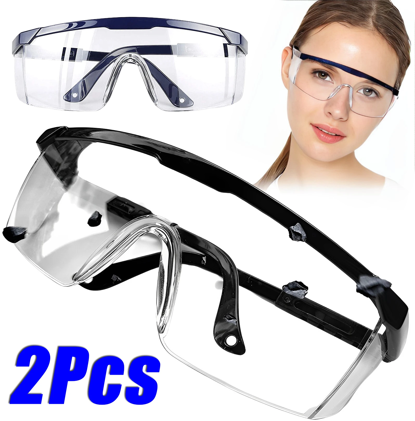 2Pcs AntiSplash Work Safety Glasses Eye Protecting Lab Goggles