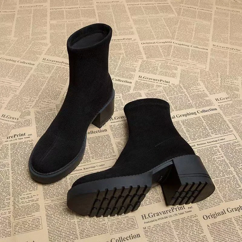 Ankle Boots For Women High Heels Suede Fashion Chunky Shoes Designer Luxury Winter Boots 2025 New Dress Botas Para Mujer Zapatos