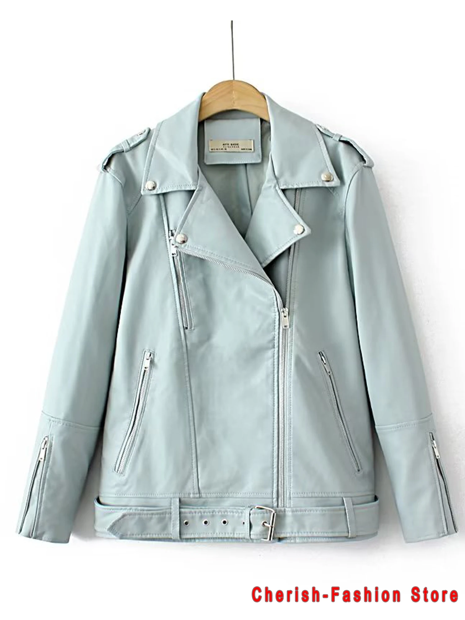 

Куртка женская из искусственной кожи, Повседневная Свободная мотоциклетная верхняя одежда из искусственной кожи, пальто большого размера в Корейском стиле, шикарная Весенняя верхняя одежда, черный и синий цвета