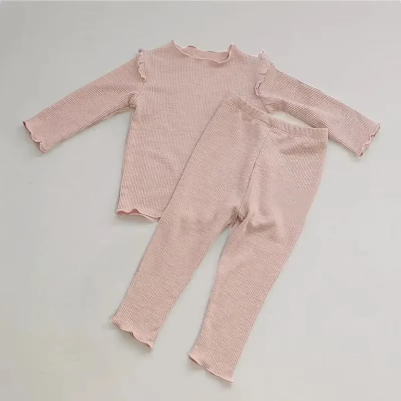 Pigiama per neonato in cotone tinta unita + leggings 2 pezzi pigiama per la casa per neonato e ragazza - immagine 6