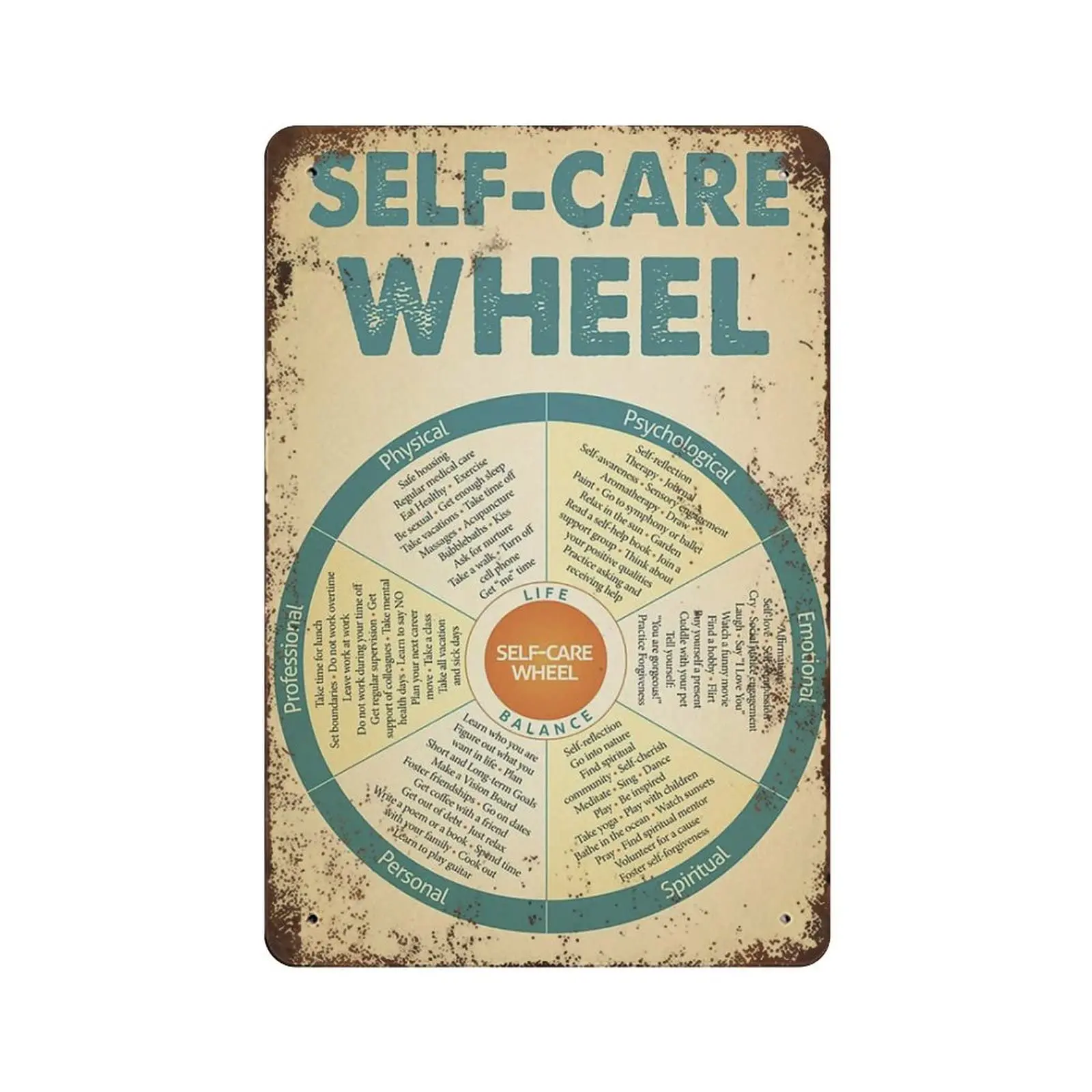 

Shabby Durable Thick Metal Sign,Self-Care Wheel Tin Sign, Feelings Wheel Print,Vintage Wall Decor，Novelty Signs for Home Kitchen