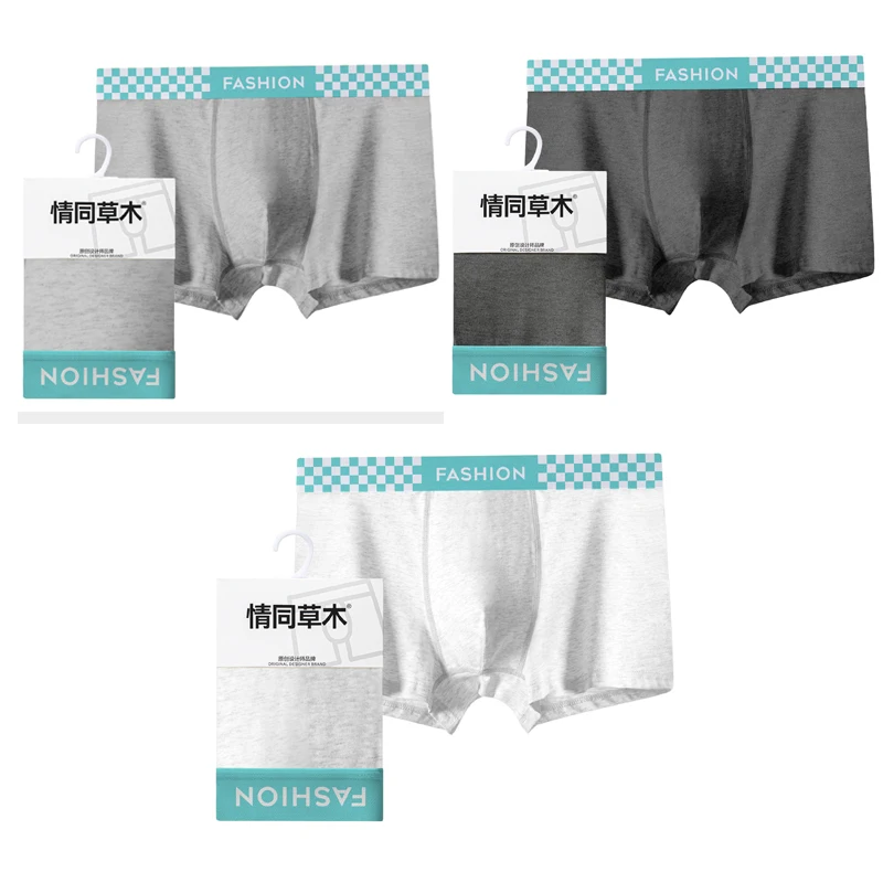 

Men's underwear, summer pure cotton, comfortable boxer shorts, oversized youth trend, mid rise, flat corner pants 3PCS