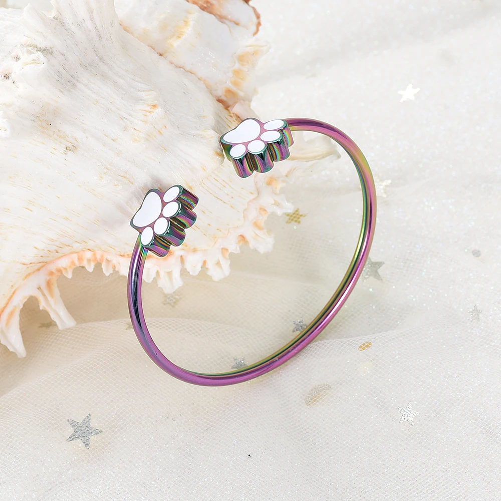 Paw Pendant Stainless Steel Bangle Cremation Urns for Dog Cat Pet Ashes Memorial Jewelry Funeral Open Keepsake Bracelet