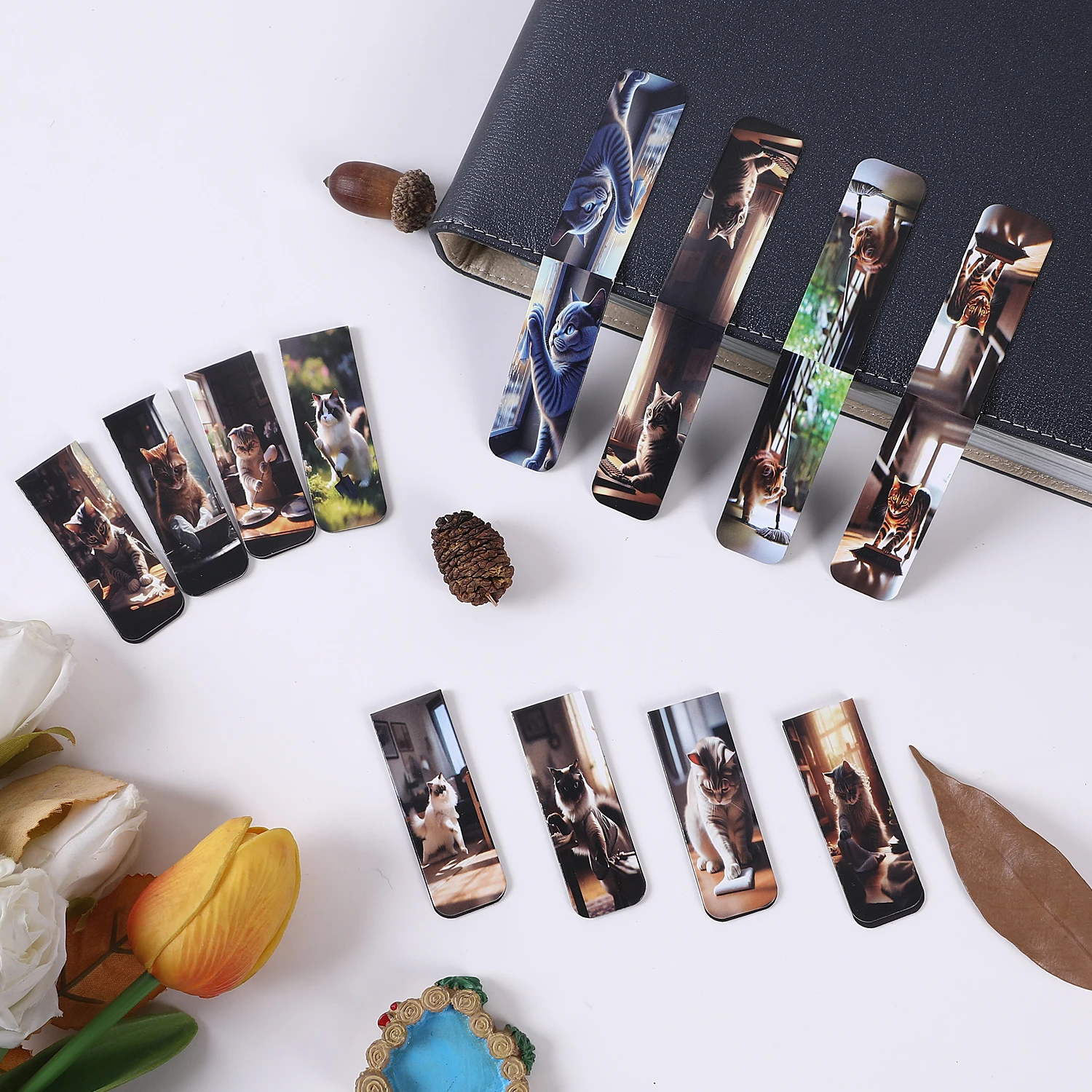 12pcs Funny Cat Magnetic Bookmarks-Durable Paper Page Markers for Students, Teachers and Everyday Use