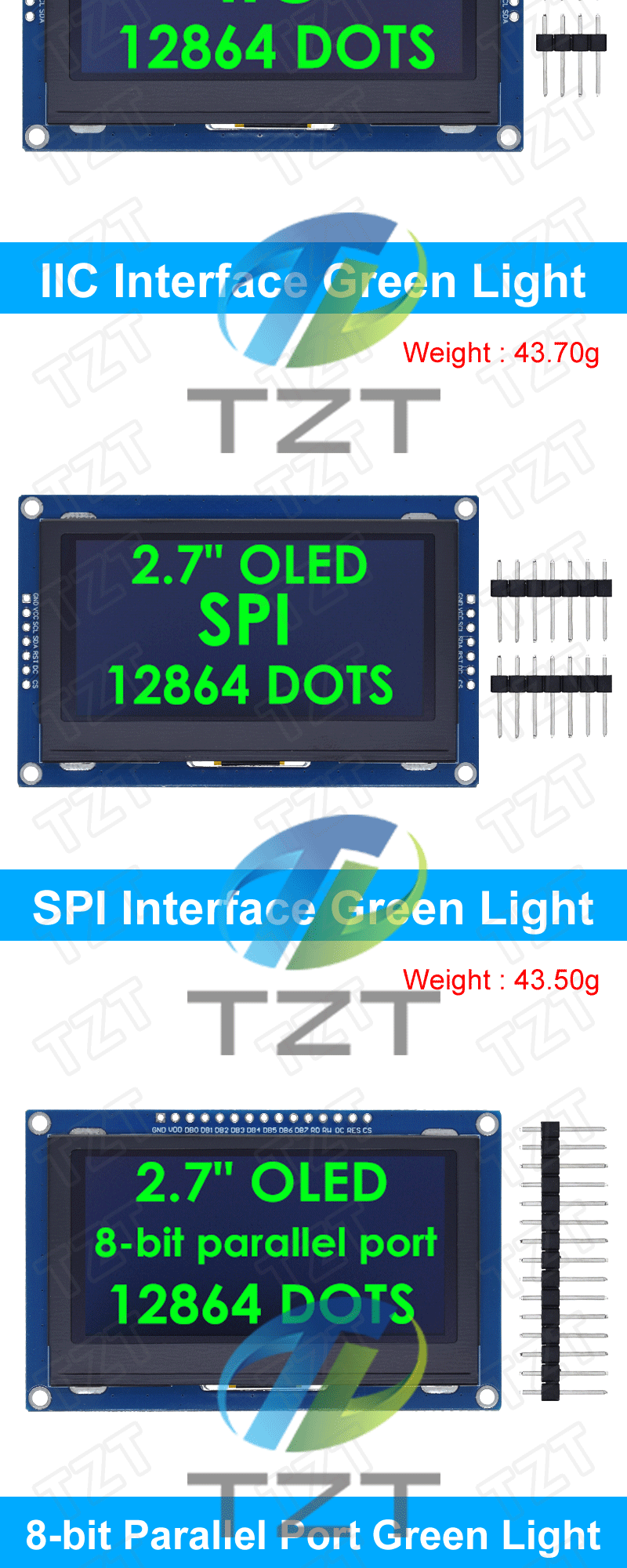 Grüne Farbe 2,7 Zoll OLED LCD Display 128x64 Pixel SSD1327 IIC / SPI / 8-Bit Parallel Port kompatibel mit Arduino – Detail 6