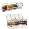 Four Compartment Transparent Seasoning Box with Spoon Lid and Storage Base, Salt, Sugar, MSG Four in One Storage Container 4