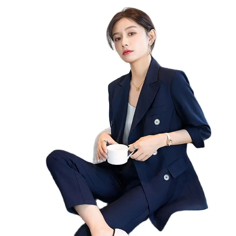 Golden Velvet Business Ladies Uniform Pants Suits For Women Suits Office Wear Sets 2 Pieces Trouser Suits Plus Size Work Wear