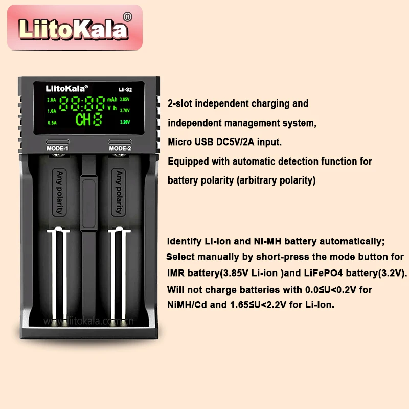Caricabatterie multicompatibile LiitoKala Lii-S2 - Supporta batterie agli ioni di litio AA, AAA, 18650, 26650 - immagine 4