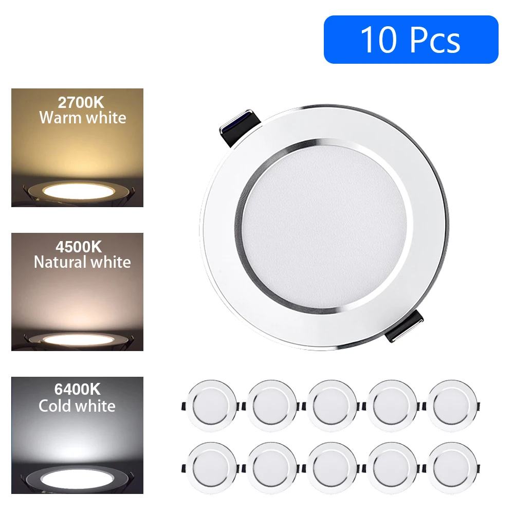 

10PCS LED Downlight Recessed Ceiling Lamp 5W 9W 12W 15W Three-color dimmable/Cold white/Warm white led Spotlight AC85-265V