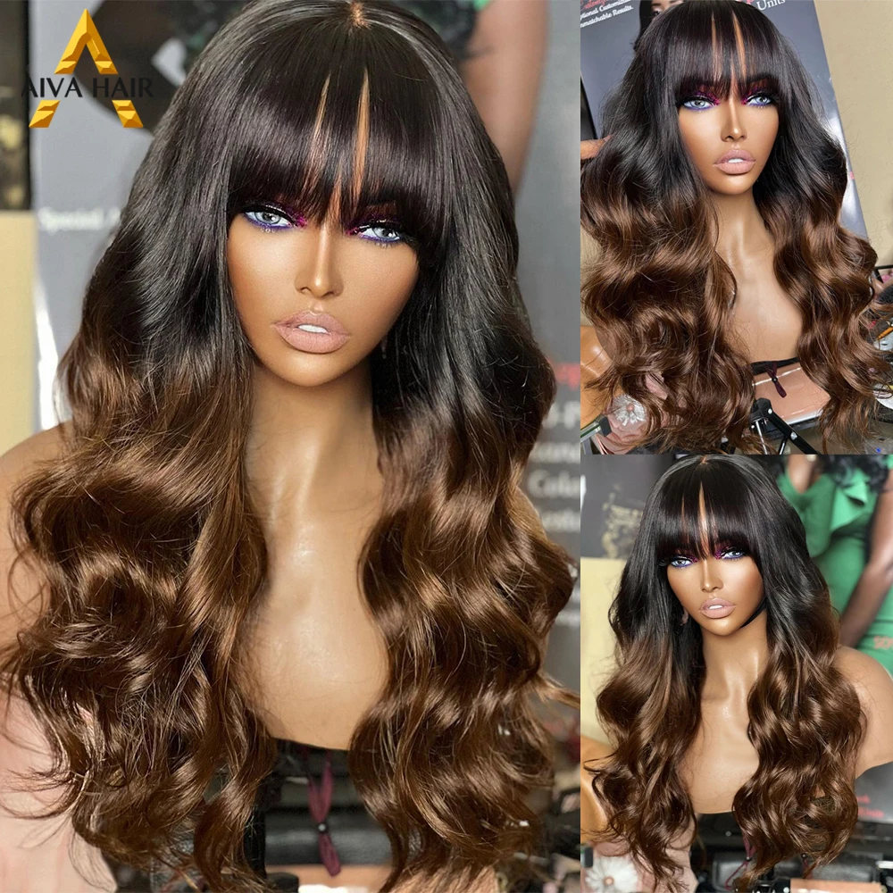 

Ombre Brown Color Transparent 13X4 Lace Front 30Inch Wig Drag Queen Loose Wave Highlight Cosplay Synthetic Women's Wigs