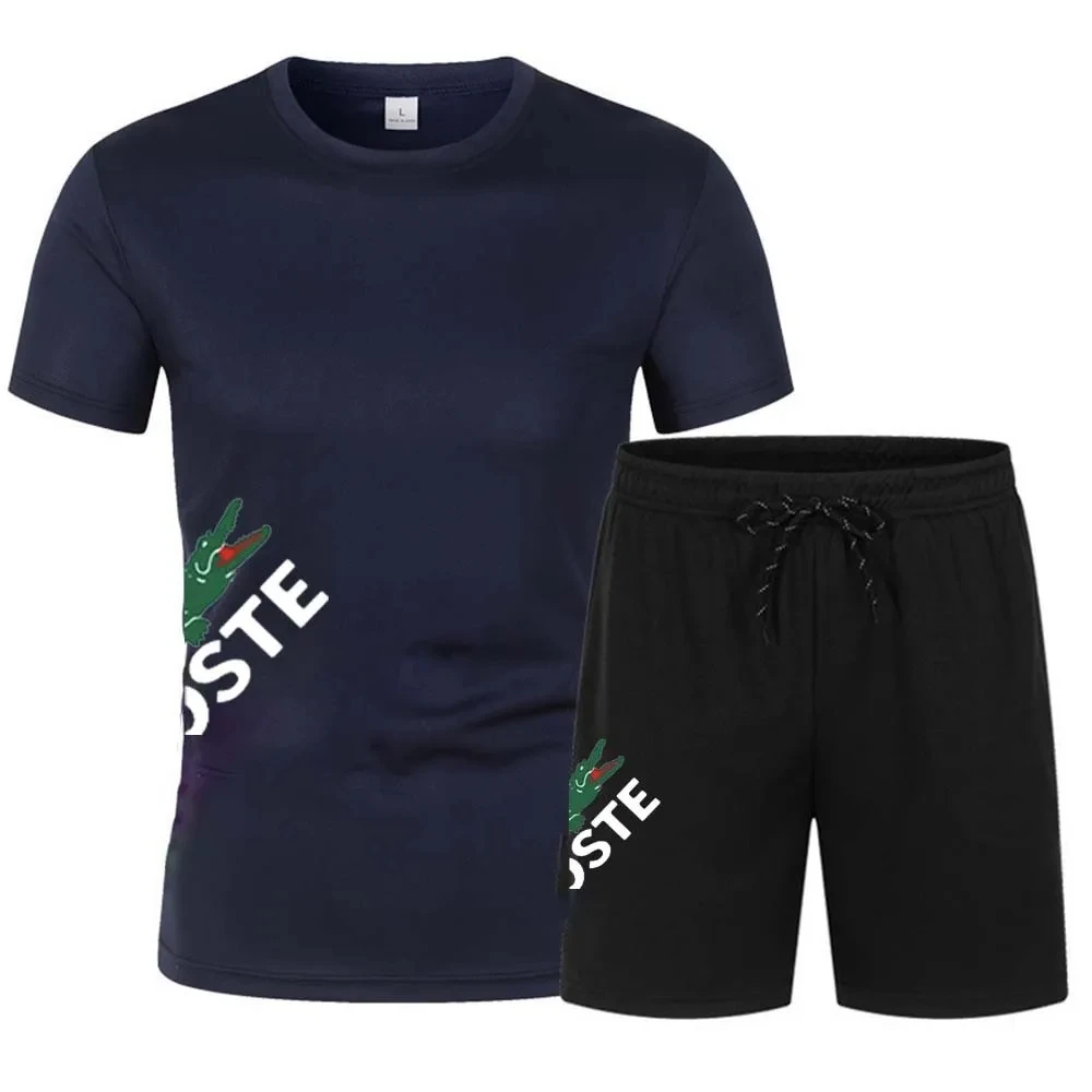 Men's short sleeved shorts set, quick drying, casual, sports, fitness, running, summer fashion,  2-piece set