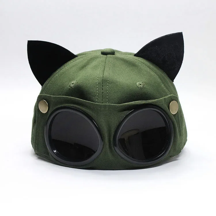 New Pilot Glasses Baseball Hat Women Men Cat Ears Sun Visor Cap Autumn and Winter Reverse Wear Snapback Cap