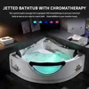59" Corner Whirlpool Bathtub with Heater，Spa Hydromassage with Chromatherapy，2 Person Jetted Tub with Light，Acrylic，Bathtub 4