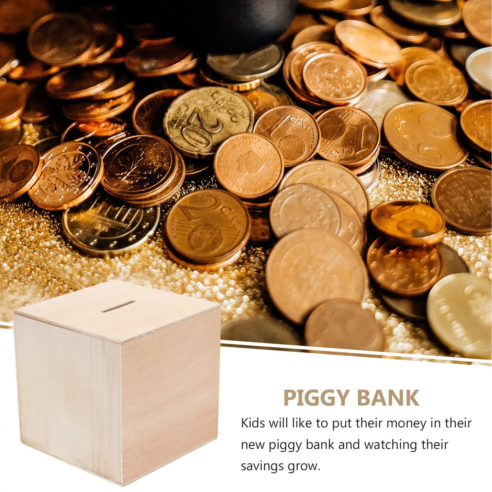 4Pcs Square Wooden Piggy Bank Cube Money Boxes Kids Coin Saving Box Children Change Container Storage Bank Home Decor 3