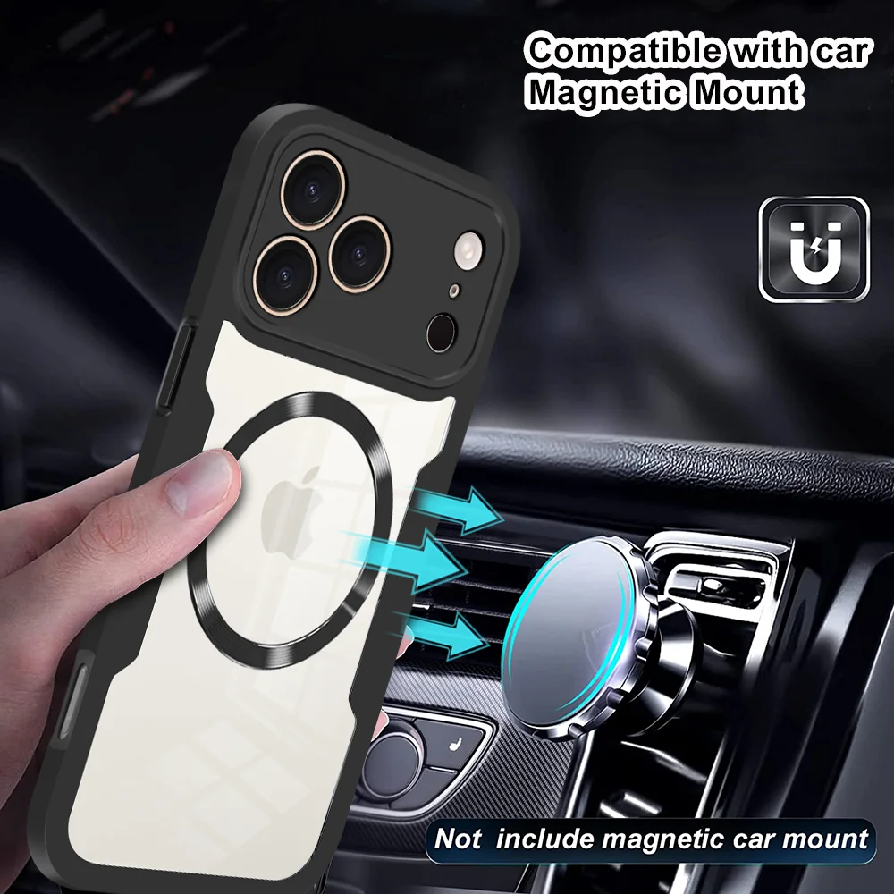 Magnetic 360° Clear Full-Body Shockproof Phone Case with Silicone Bumper