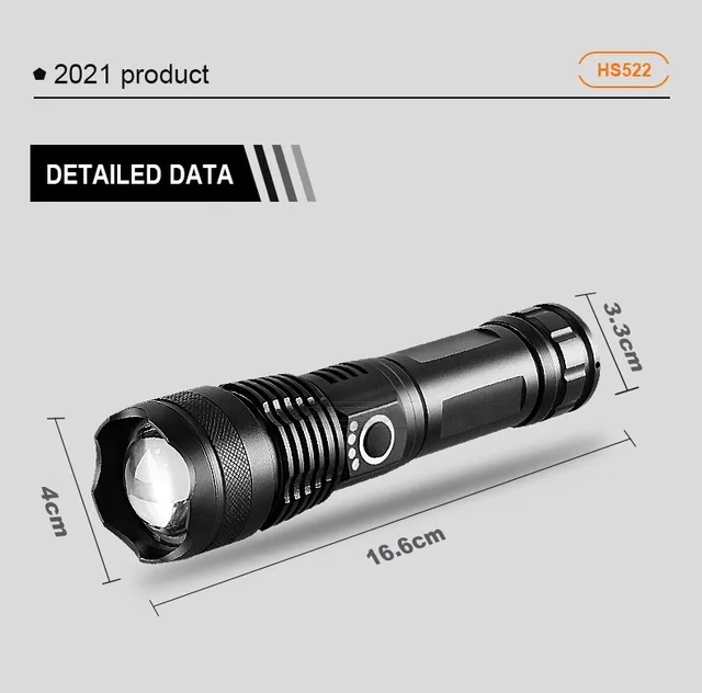 Linterna LED recargable tipo c de alta potencia, linterna táctica de 200  vatios, 1000000LM, 3000 metros - AliExpress