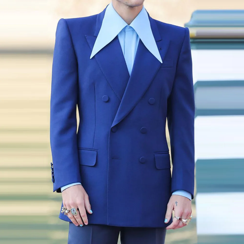 Navy Blue Blazer Men Casual Suit Solid Colour Men's Blazers Jacket Coat Slim Fit Double Breasted Suit For Wedding Party