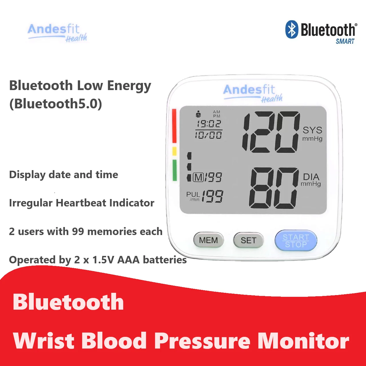 Bluetooth wrist Sphygmomanometer Automatic Electronic Blood Pressure Monitor Home Medical Measuring Large Screen Pressure Meter