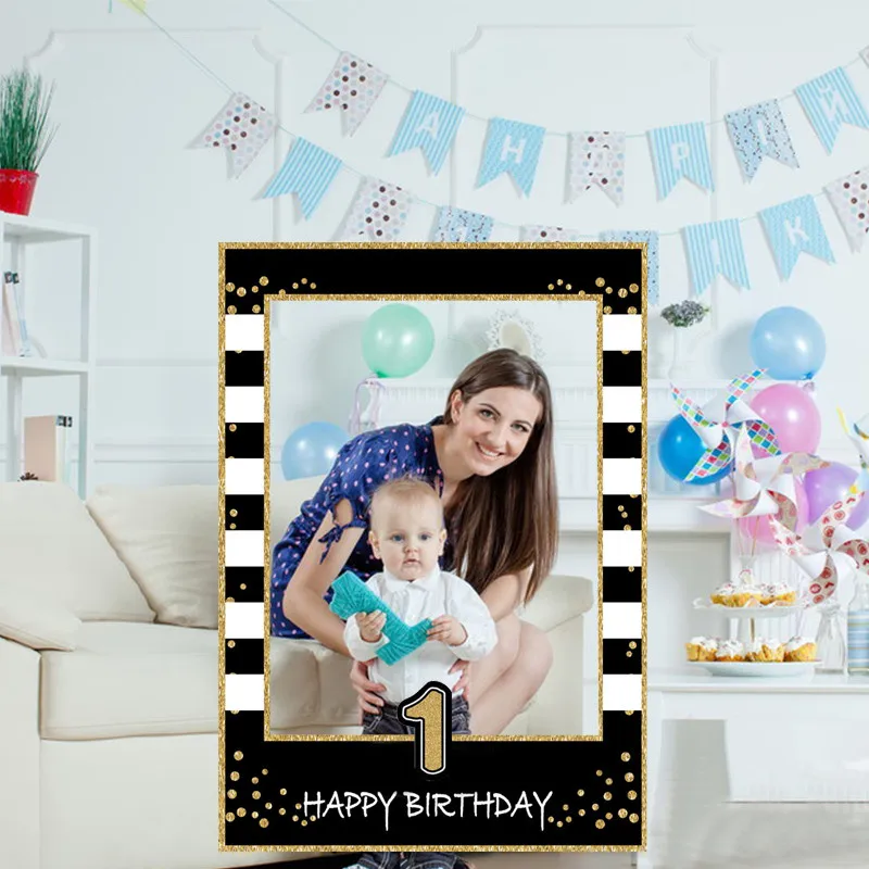 Happy Birthday Photo Booth Props Frame 1Pcs for Kids Adult Birthday Party Anniversary party photo props