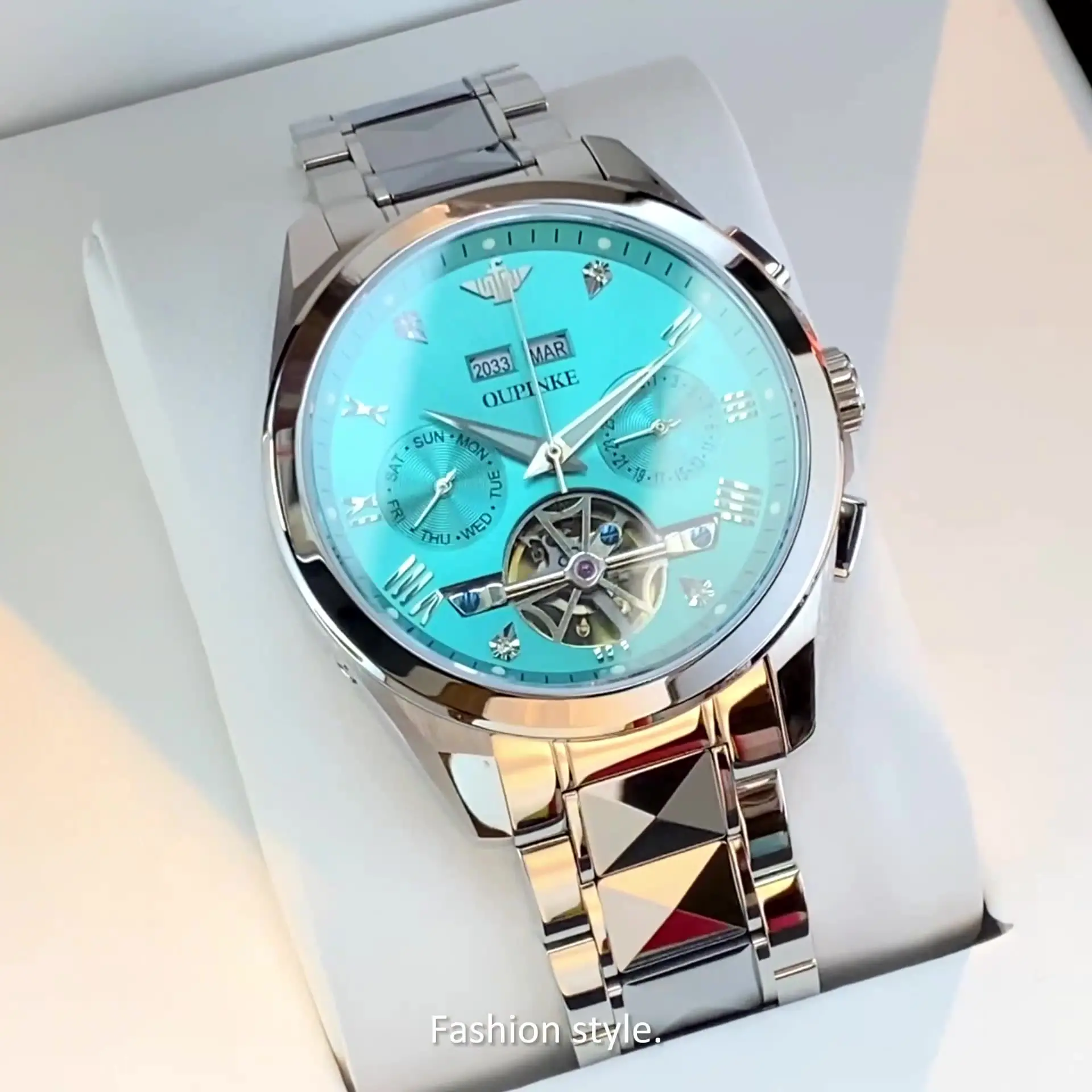 OUPINKE 3186 Men's Watches Skeleton Flywheel Automatic Mechanical