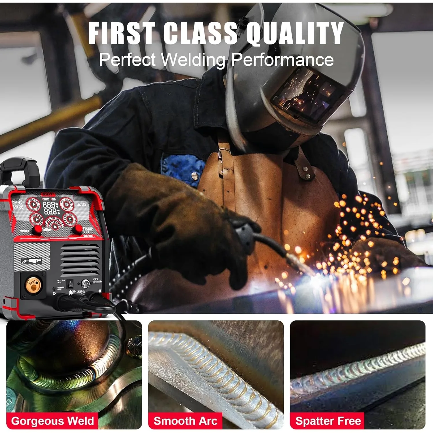 MIG Welder, 200Amp 8 in 1 Gas MIG/Gasless Flux Core MIG/Stick/Lift TIG/Spot Welding/Spool Gun Aluminum MIG Welder 3